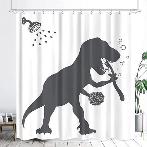 Shower Curtain Funny, Black White Cartoon, Animal Shadow, Horror Home Decor, Boys Bathroom Decor, Animal Shower Curtain, Funny Shower Curtains, White Cartoon