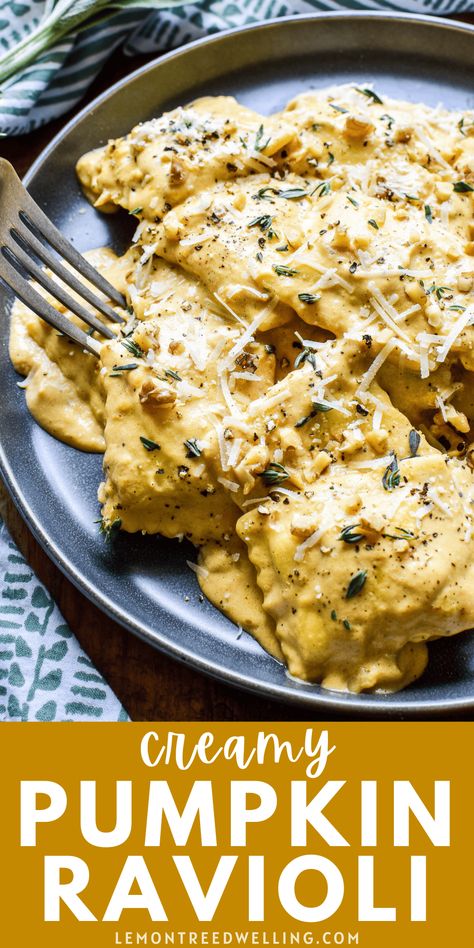 Pumpkin Ravioli Sauce, Sage Cream Sauce, Pumpkin Pasta Sauce Recipe, Lemon Tree Dwelling, Pumpkin Pasta Sauce, Pumpkin Ravioli, Pumpkin Sauce, Savory Cheese, Pumpkin Pasta