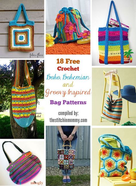 18 Free Crochet Boho, Bohemian and Groovy Inspired Bag Patterns compiled by The Stitchin' Mommy | http://www.thestitchinmommy.com Boho Bag Pattern Free, Crochet Boho Bag Pattern, Boho Bag Pattern, Crochet Boho Bag, Crochet Shell Stitch, Free Crochet Bag, Bag Pattern Free, Crochet Boho, Crochet Basket Pattern