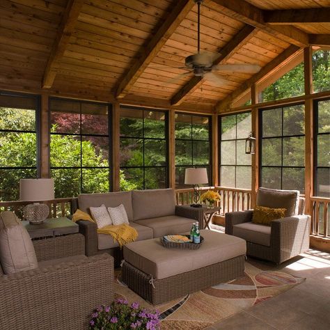 26 Creative 3 Season Porch Ideas to Inspire Your Next Cozy Retreat - placeideal.com 3 Season Porch Ideas, Eze Breeze, Sunroom Porch, Window Porch, 3 Season Porch, Three Season Porch, Screened Porch Designs, 4 Season Room, Screen Window