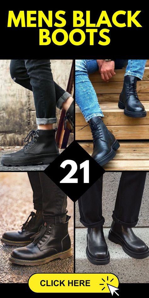 Mens black boots are the ultimate choice for those looking to blend comfort with style. Perfect for a variety of outfits, from casual jeans to business casual, these boots are crafted from durable fabric that ensures longevity. Whether you’re styling them for a Korean fashion-inspired look or a western outfit, these boots add a stylish touch to any ensemble, making them a worthy investment at any price. Black Suede Boots Outfit Men, Black Boots Men’s Outfits, Mens Black Boots Outfit Casual, Men Outfits With Boots, Black Boots Men Outfit Casual, Men Combat Boots Outfit, Black Boots Outfit Casual, Black Boots Winter Outfit, Men Boots Outfit