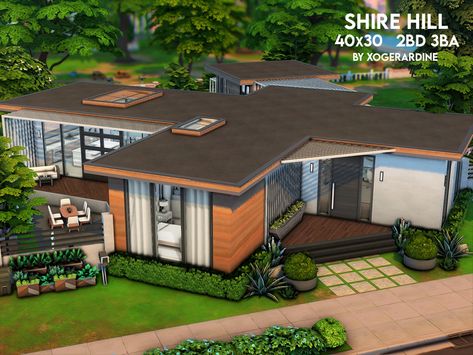 The Sims Resource - Shire Hill Sims 4 Midcentury, The Sims 4 Casas, Modern Luxury House, Sims 4 Modern House, Sims 4 Houses Layout, Modern House Floor Plans, Sims 4 House Plans, Sims 4 House Building, Contemporary House Exterior