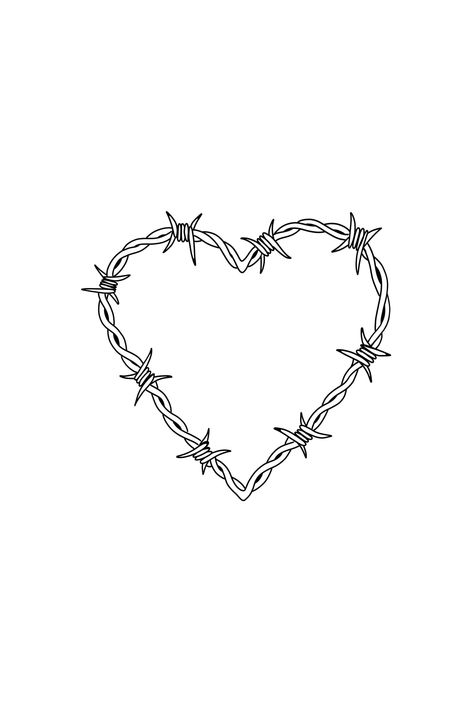 Cool Heart Tattoos For Women, Heart Bobwire Tattoo, Hearts Tatoos Small, Bar Wire Heart Tattoo, Small Barbed Wire Tattoo, Barbed Wire Heart Tattoo Design, Barred Wire Tattoo, Barbed Wire Heart Drawing, Barber Wire Heart Tattoo