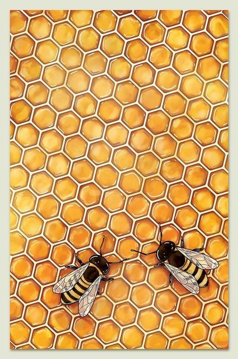 Honeycombs Drawings, Bumble Bee Nursery, Painted Bee Hives, Honeycomb Wall, Honeybee Art, Bee Nursery, Bee Printables, Bee Drawing, Bee Painting