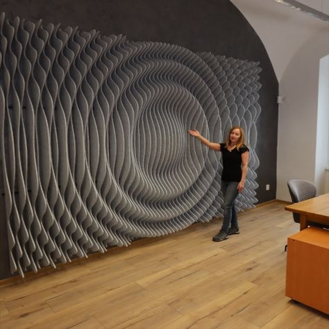 Silentmax3D acoustic panels Acoustic Panel Design Ideas, Acoustic Sculpture, Acoustic Panels Wall Design, Sound Panels Design, Acoustic Panel Design, Acoustic Diffuser, Acoustic Wall Panel, Parametric Wall, Wooden Accent Wall