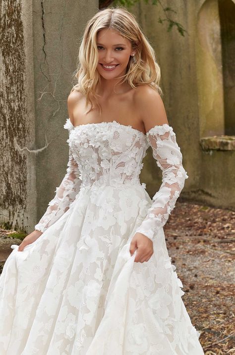 Morilee Poppy | Margene's Bridal Poppy Wedding Dress, Poppy Wedding, Burnout Fabric, Poppy Dress, Strapless Corset, Corset Bodice, Designer Wedding Dresses, Styled Shoot, Ball Gown