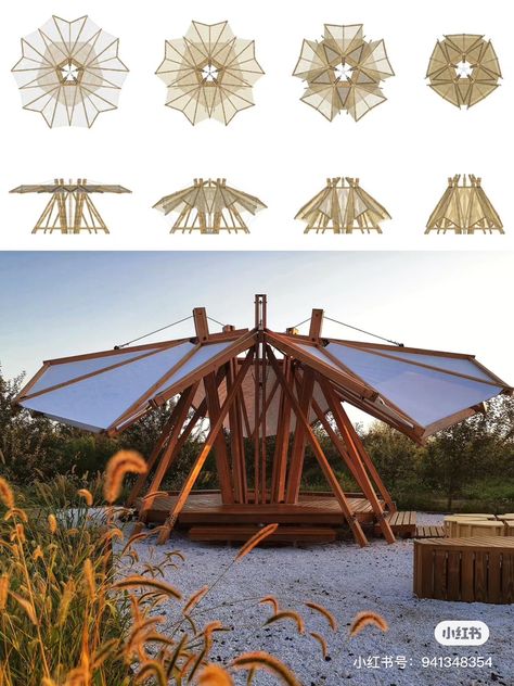 Weaving Architecture Concept, Wood Pavilion Architecture, Thai Pavilion, Bamboo Pavilion, Small Structures, Pavilion Plans, Landscape Architecture Drawing, Pavilion Architecture, Bamboo Structure