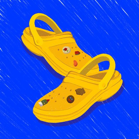 Crocs Illustrations, Yellow Crocs, 광고 디자인, On A Rainy Day, Yellow Shoes, A Rainy Day, Rainy Day, Illustrations, Sandals