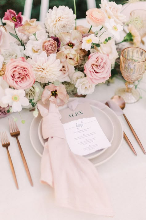 Cherry Wedding, Gold Place Setting, Rose Gold Table, Dusty Pink Weddings, Table Rose, The Bigger Picture, Wedding Tablescape, Dusty Rose Wedding, Bigger Picture