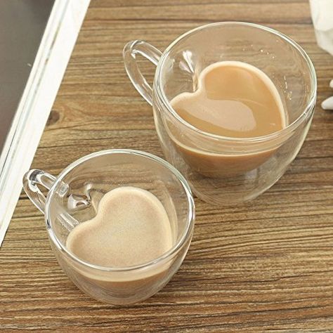 Amazon.com: Xiaolanwelc@ Glass Tea Cup With Handle Heart Shaped Clear Double Wall Lovers Coffee Afternoon Tea Double Layer Glass Mug (240ml, clear): Kitchen & Dining Keramik Design, Tee Set, Brown Aesthetic, Coffee Addict, Pretty Food, Cute Food, Glass Cup, Aesthetic Food, Sake