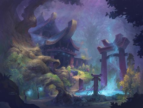 Grace Liu, Night Elves, Warcraft Art, Night Elf, Fantasy Places, Wow Art, Wedding Art, The Grove, Environmental Art