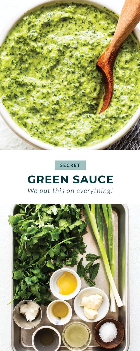 Looking for a sauce that's good on everything? Make this green sauce for an all-purpose sauce that is delicious as a dip, sauce, and drizzle! Mediterranean Sauce, Sauce For Vegetables, Dipping Bread, Green Sauce Recipe, Greek Sauce, Main Recipes, Dinner Party Dishes, Dip Sauce, Green Garlic