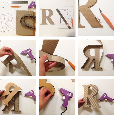 Diy Cardboard Letters, Large Cardboard Letters, Glue Stick Crafts, How To Make Letters, Hadiah Diy, Cardboard Letters, Cardboard Box Crafts, Instruções Origami, Candy Land Christmas Decorations