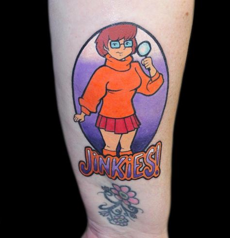 Chris 51 on Instagram: “Zoinks this was fun to do! Nothing better than using Velma Orange from my #chris51geekinkset by @intenzetattooink on Velma! #chris51…” Velma Tattoo, Scooby Doo Inspired Tattoos, Scooby Doo Tattoo Sleeve, Louise Belcher Tattoo, Tina Belcher Tattoo, Pin Up Tattoos, Cartoon Tattoos, I Tattoo, Sleeve Tattoos