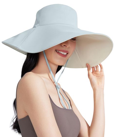 PRICES MAY VARY. WIDE BRIM: The front brim is 4.7 inches and the back brim is up to 5.9 inches at its widest point. This design effectively shades your face and neck without blocking your view. ONE HAT FITS MOST: This bucket hat fits head sizes between 55-57cm/21.65''-22.44'', US Size: 6 7/8-7 1/8. The chin strap is adjustable, making sure that your hat stays in place on windy days. REVERSIBLE: Both sides of the sun hat are wearable, with different colors. You only need to detach the drawstring Hat For Beach, Bucket Hat Fits, Waterproof Hat, Upf Clothing, Fishing Hats, Hat Fits, Wide Brim Sun Hat, Beach Fishing, Hat Stands