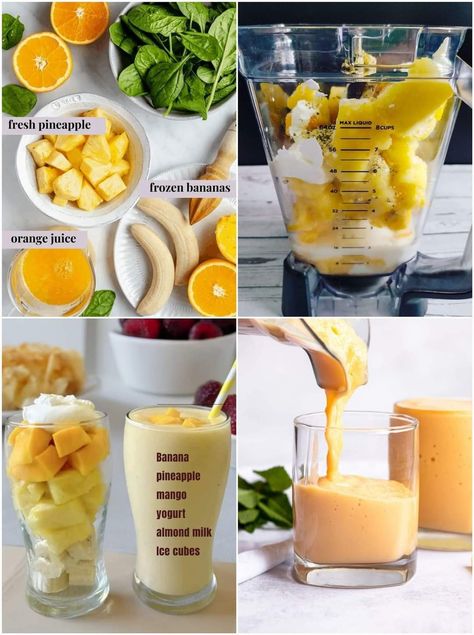 Mango Pineapple Smoothie, Healthy Juice Drinks, Fruit Smoothie Recipes Healthy, Easy Healthy Smoothies, Smoothie Recipes Healthy Breakfast, Smoothie Drink Recipes, Healthy Drinks Smoothies, Makanan Diet, Easy Smoothie Recipes