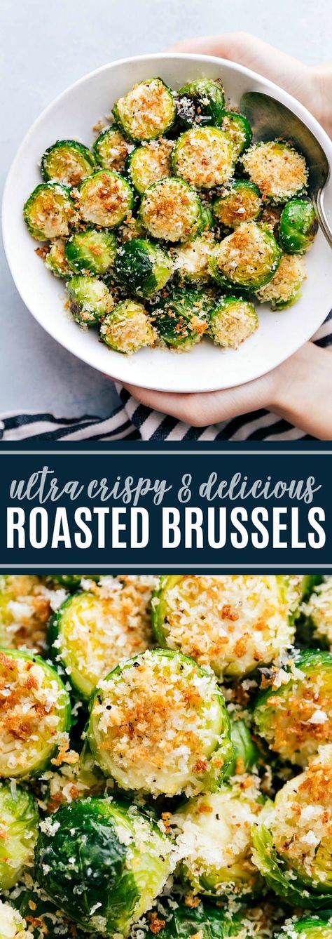 The BEST ultra crispy and flavorful roasted brussel sprouts via chelseasmessyapron.com. A few Brussel Sprout Recipes Roasted, Roasted Brussel, Sprout Recipes, Diet Vegetarian, Veggie Side Dishes, Roasted Brussel Sprouts, Broccoli And Cheese, Side Recipes, Veggie Dishes