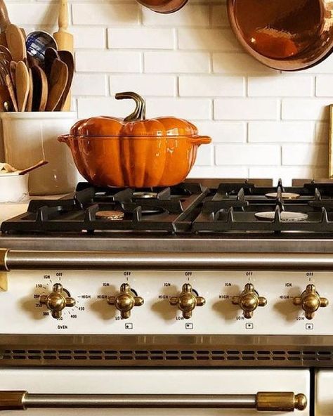 Staub Pumpkin Cocotte, Le Creuset Pumpkin Cocotte, Staub Pumpkin, Pumpkin Cocotte, Easy Thanksgiving Table Decor, Homey Touches, Thanksgiving Table Decor Ideas, Brighton Townhouse, Autumn Kitchen Decor