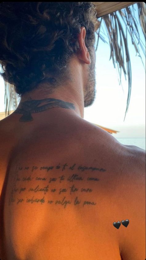 Back Tattoo Writing Man, Back Writing Tattoos Men, Back Lettering Tattoo Men, Poem Tattoos For Men, Men Word Tattoos, Postcode Tattoo, Paragraph Tattoo Men, Mens Word Tattoos, Men’s Quote Tattoo