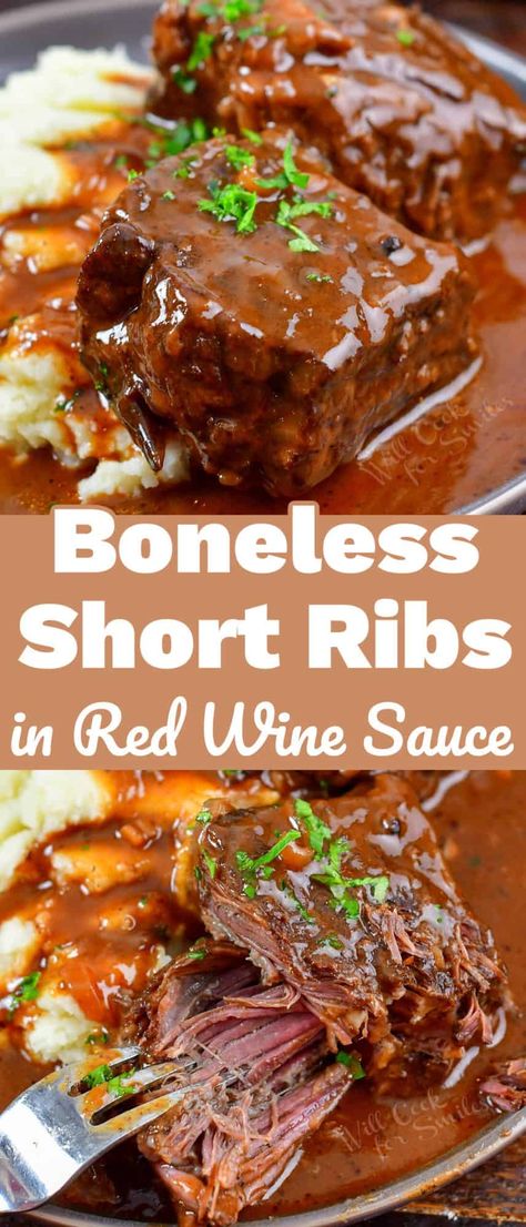 Boneless Short Ribs Recipe, Boneless Beef Ribs Recipe, Short Ribs With Red Wine, Recipe With Red Wine, Short Rib Recipes Oven, Ribs Recipe Oven, Boneless Beef Ribs, Cooking Short Ribs, Braised Short Ribs Recipe