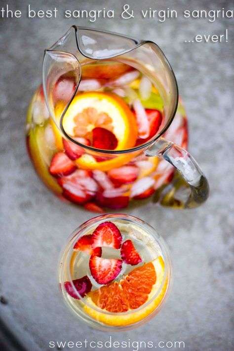 THE BEST sangria and virgin sangria EVER! This is so delicious and easy to make- not to mention easy on the wallet! Use the fruit you have on hand for a crowd pleasing sipper! Virgin Sangria, Best Sangria, Tequila Lime Chicken, White Sangria, Sparkling Drinks, Peach Schnapps, Sangria Recipes, Daiquiri, Non Alcoholic Drinks