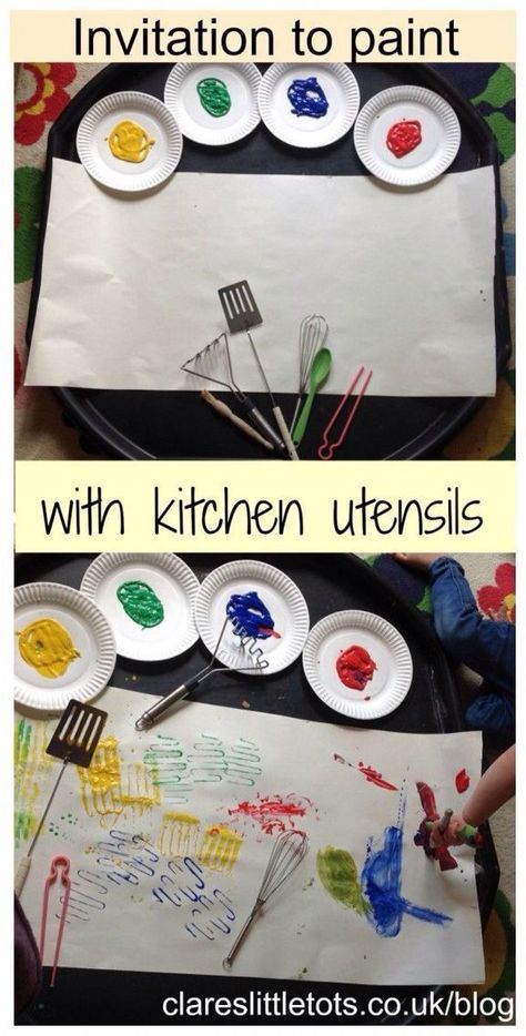 PAint with baking tools! Kitchen Painting, Maluchy Montessori, Eyfs Activities, Nursery Activities, Painting Activities, Toddler Play, Toddler Art, Kitchen Paint, Food Themes