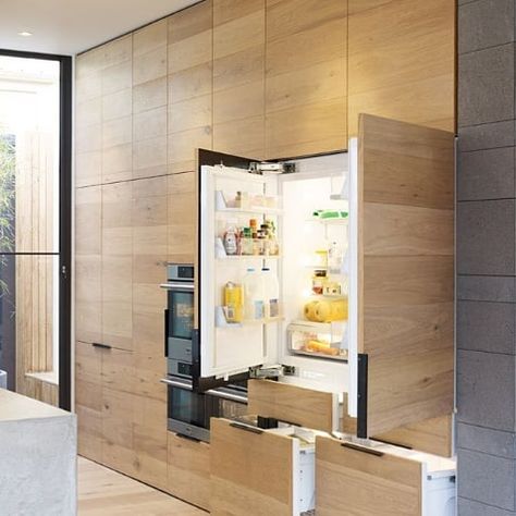 Integrated Fridge Freezer With Ice Maker, Integrated Fridge Freezer, Integrated Fridge, Fridge Freezer, Fridge Freezers, Ice Maker, Open Plan Kitchen, Peek A Boo, Sleek Look