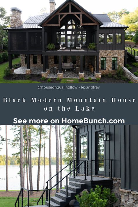 Black Modern Mountain House Black Lake House, House On The Lake, Laundry Room Paint Color, Basement Painting, Modern Mountain House, Mudroom Flooring, Office Paint Colors, Modern Lake House, The Lake House