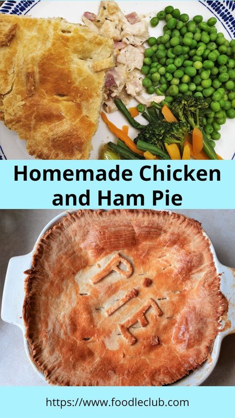 This chicken and ham pie is made with leftover chicken and a deliciously creamy mushroom sauce. Served with your favourite vegetables, it makes the perfect midweek family supper.. #foodleclub #homemade #easysuppers #homemadepies #chickenpie Chicken And Ham Pie Recipes, Recipes Leftover Chicken, Chicken And Ham Pie, Chicken White Sauce, Ham Pie, Easy Suppers, Irish Foods, Chicken And Mushroom Pie, Irish Dishes