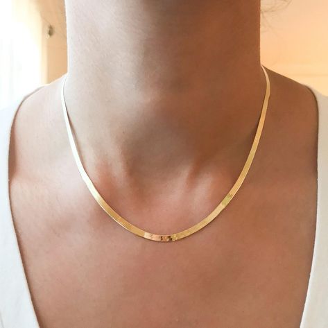 Herringbone 14K Solid Gold Chain Necklace 3mm Wide Modern | Etsy Gold Herringbone Chain, Herringbone Chain, Herringbone Necklace, Solid Gold Chains, Gold Collection, Gold Chain Necklace, Link Necklace, Unique Necklaces, Gold Gold