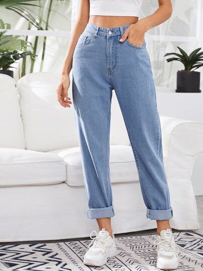 High-Rise Mom Jeans | color “blue pastel” size xs Shein Jeans, Hooded Denim Jacket, Indian Gowns Dresses, Suits Clothing, Outfit Jeans, Cotton Jeans, High Waisted Mom Jeans, High Rise Mom Jeans, Selling Clothes