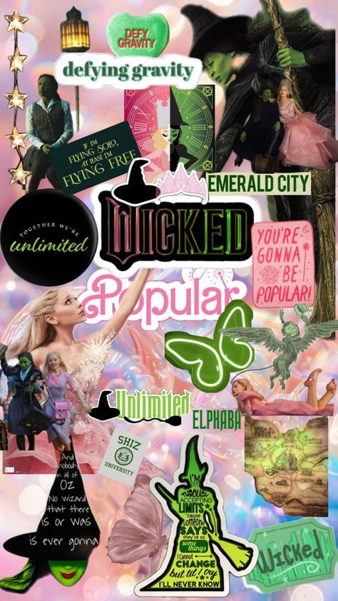 Collage wicked 2020s Aesthetic, Wicked Art, Glinda The Good Witch, Wicked Musical, Defying Gravity, Fly Free, Emerald City, Aesthetic Collage, Art Club