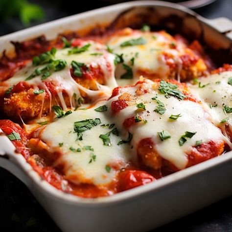 I make this casserole almost every week, and I swear it never gets boring Cooktop Cove, Parmesan Casserole, Plate Recipes, Chicken Receipes, Chicken Parmesan Casserole, Chicken Breast Recipes Baked, Chicken Casseroles, Parmesan Recipes, Chicken Entrees