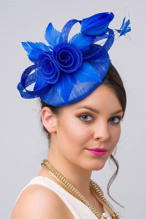 Royal Blue Fascinator Emelia Rose Royal Blue Elegant Royal Blue Fascinator For Formal Occasions, Elegant Royal Blue Fascinator For Wedding, Royal Blue Summer Wedding Fascinator, Elegant Royal Blue Wedding Fascinator, Royal Blue Fascinator, Fascinator Hats Diy, Blue Fascinator, African Hats, Mad Hatter Hats