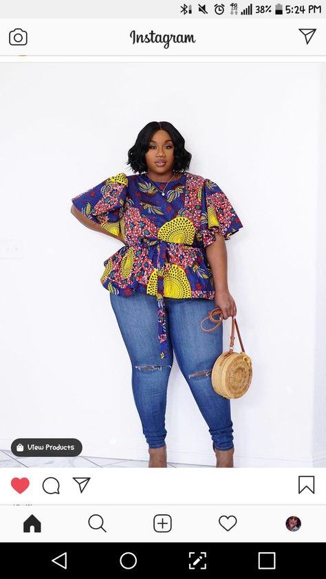 Plus Size Artist Fashion, Kitenge Tops With Jeans, African Tops For Women With Jeans, Tops For Women With Jeans, Kitenge Tops, Tops For Plus Size Women, Tops For Plus Size, African Tops For Women, African American Fashion