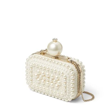 White Suede Clutch Bag with All-Over Pearl Embellishment | MICRO CLOUD | High Summer 2021 | JIMMY CHOO Rehearsal Dinner Outfits, Jimmy Choo Clutch, Suede Clutch, Womens Designer Bags, Chain Strap Bag, Clutches For Women, Cloud White, Designer Bags, Bag Straps