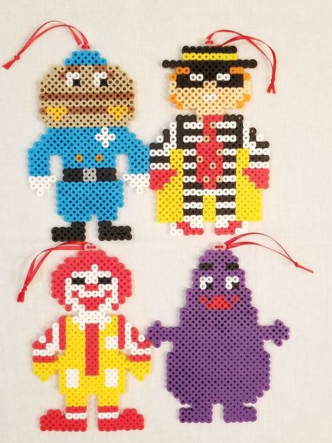 Perler ornaments - mcdonald's Perler Ornaments, Perler Bead Ornaments Pattern, Fuse Beads Ideas, Pearl Beads Pattern, Easy Perler Beads Ideas, 3d Perler Bead, Beads Pattern, Fuse Bead Patterns, Perler Bead Templates