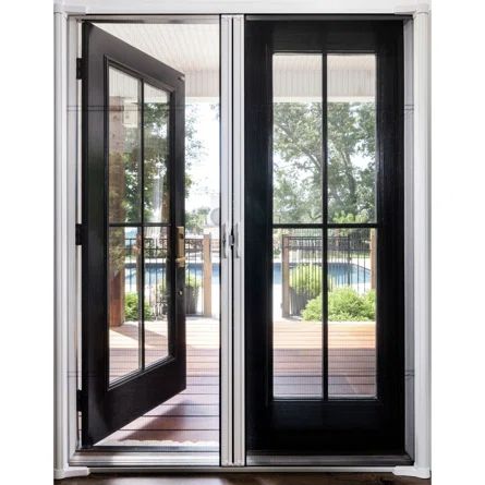 LARSON Brisa Aluminum Double Sliding Screen Doors | Wayfair Best Screen Doors, Double Screen Door, Double Screen Doors, Exterior Backyard, Outdoor French Doors, Sliding French Doors Patio, Black French Doors, Wide Doors, Enclosed Balcony