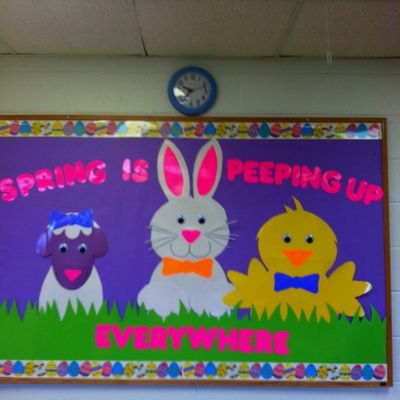 Board Ideas For Preschool, Bulletin Board Ideas For Preschool, Easter Classroom Door, Spring Bulletin Board Ideas, Cafeteria Decorations, School Cafeteria Decorations, Easter Bulletin Boards, Door Diy Projects, Preschool Easter