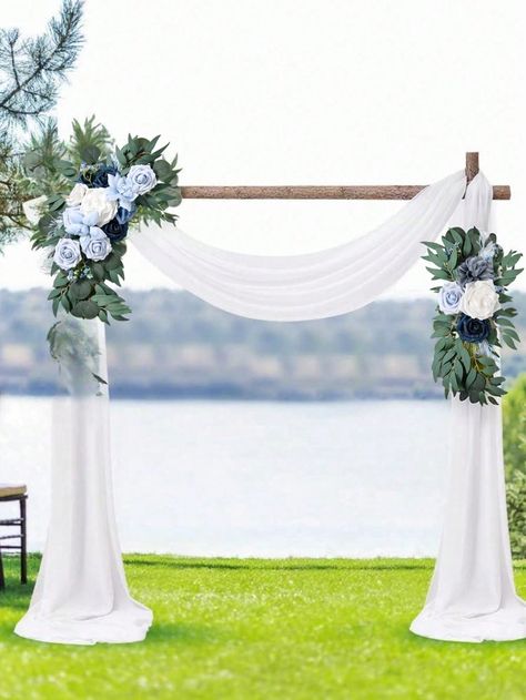 Wedding Arch Flowers (Pack Of 2) Swag Arrangements, Artificial Rose With Willow Leaves Wedding Flowers For Wedding Welcome Signs Decorations And Arch Flowers For Wedding Ceremony Reception, With 3 Metal Clips, 3 Zip Straps Outdoor Decor Blue         Home Decor, size features are:Bust: ,Length: ,Sleeve Length: Wedding Arches Beach, Lakeside Wedding Reception, Wedding Arbor Ideas, Green And White Wedding Flowers, Welcome Flowers, Willow Leaves, Arbor Wedding, Beachy Wedding, Water Branding