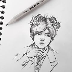 Taehyung Drawing Pencil Sketch, Taehyung Drawing Pencil, Shooky Dough, Taehyung Art, Sketch Kpop, Taehyung's Art, Art Drawing Sketch, Taehyung Fanart, Fanart Bts