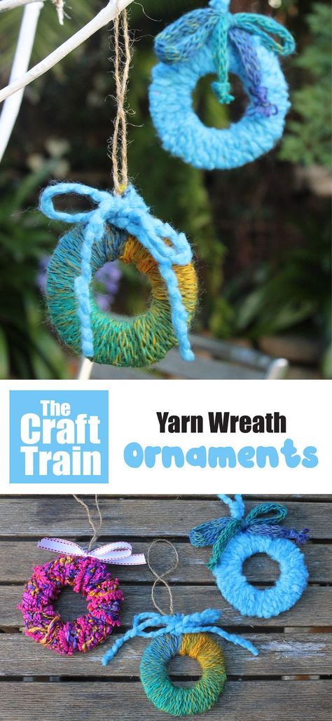 Yarn wreath - Tree ornaments created from chunky yarn and scrap cardboard – so pretty! This is a lovely Christmas ornament kids can make #yarn #christmascraft #kidscraft #yarncrafts #wreath #christmas #kidsactivities #thecrafttran #kidscrafts Easy Yarn Ornaments, Christmas Yarn Crafts For Kids, Yarn Ornaments Diy, Kids Weaving Projects, December Friday, Christmas Yarn Crafts, Elf 2023, Yarn Ornaments, Christmas Yarn Wreaths