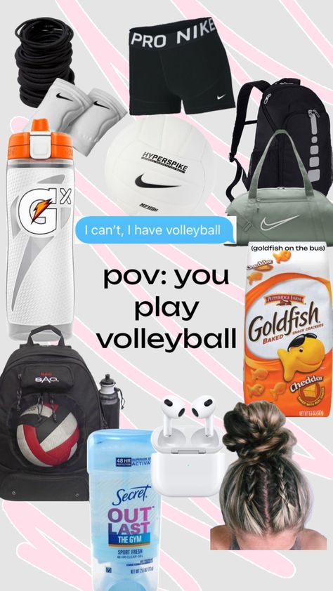 #volleyball Volleyball Essentials List, What To Pack For A Volleyball Game, Volleyball Gear List, Volleyball Necessities, Jersey Volleyball, Sports Bag Essentials, Volleyball Essentials, Volleyball Shuffles, Volleyball Fits