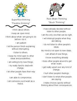 Flexible Vs Stuck Thinking Activities, Superflex Rock Brain, Flexible Thinking Worksheets, Rock Brain Vs Flexible Thinking, Superflex Activities Free Printable, Flexible Thinking Social Skills, Superflex Activities, Flexible Thinking Activities, Social Thinking Activities