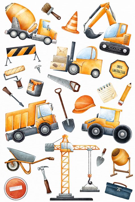 Construction Clipart Free, Construction Theme Cake, Construction Clipart, Construction Illustration, Construction Birthday Cake, Truck Clipart, Construction Signs, Baby Shower Theme Decorations, Party Png