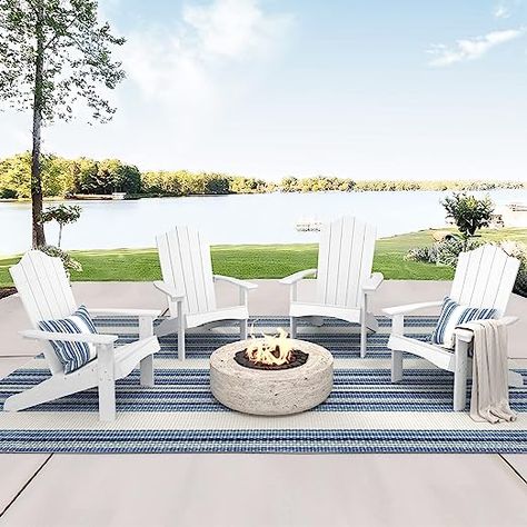 LUE BONA Adirondack Chairs Set of 4, White Poly Adirondack Chair, Modern Plastic Adirondack Fire Pit Chairs Weather Resistant for Patio, Porch, Deck, Pool, Garden, Backyard Farmhouse Backyard, Deck Pool, Composite Adirondack Chairs, Adirondack Chairs Patio, Fire Pit Chairs, Modern Adirondack, Folding Adirondack Chairs, Plastic Adirondack Chairs, Pool Garden