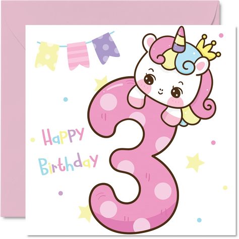 Baie Geluk, Happy Birthday Baby Girl, 3rd Birthday Card, Birthday Wishes Girl, Condolences Quotes, Unicorn Birthday Card, Happy Birthday Niece, Birthday Cards For Niece, Girls 3rd Birthday