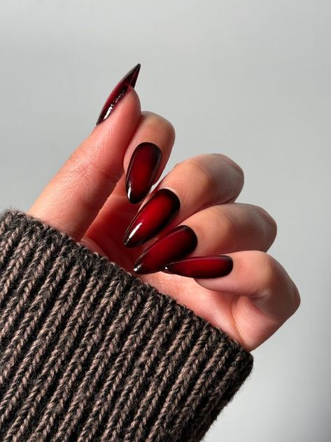 fall season nails, almond nails, fall nail, halloween nails, Wanda Maximoff Nails Designs, Aura Red Nails, Red Aura Nails, Aura Nail Designs, Interesting Nails, Red Nail Inspo, Masc Style, Aura Nail, Ruby Nails