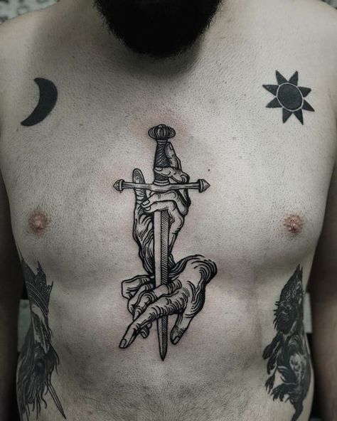 Etching Tattoo, Tatuagem Masculina Pequena, Woodcut Tattoo, Medieval Tattoo, Engraving Tattoo, Torso Tattoos, Scary Tattoos, Tattoo Flash Art, Black Ink Tattoos