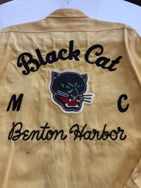 Enby Style, Benton Harbor, Custom Embroidered Patches, Souvenir Jacket, Yellow Cat, Motorcycle Clubs, Tour Shirt, Club Outfits, T-shirt Polos